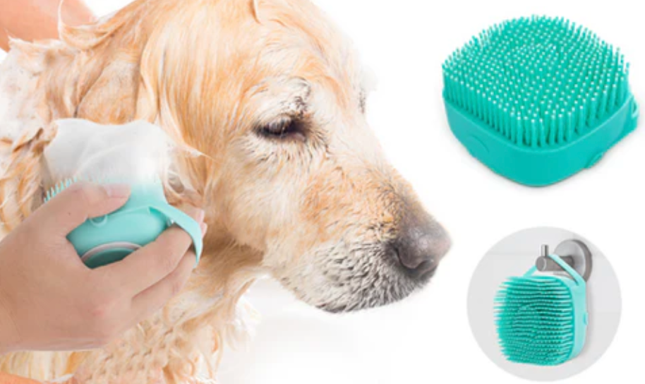 Golden Retriver bath with anything pets bath massage brush.