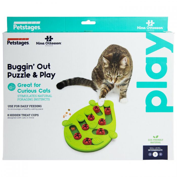 Buggin Out Puzzle &amp; Play Interactive Cat Treat Puzzle - Enriching Cat Toy for Mental Stimulation and Treat Retrieval.