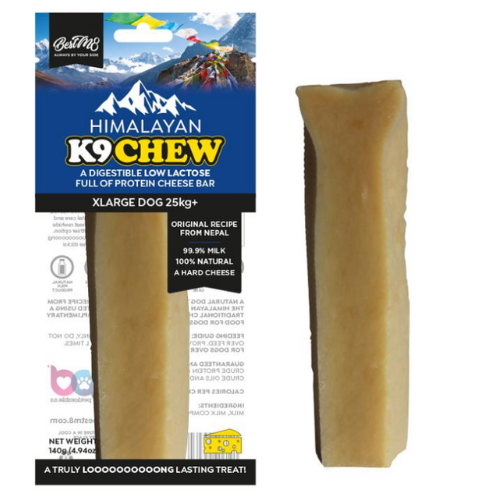 A BestM8 Himalayan K9Chew from Anything Pets is shown next to a package of dog treats.