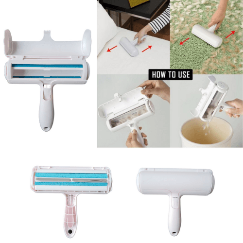 a collage of photos showing how to use an Anything Pets Fur Remover from Anything Pets