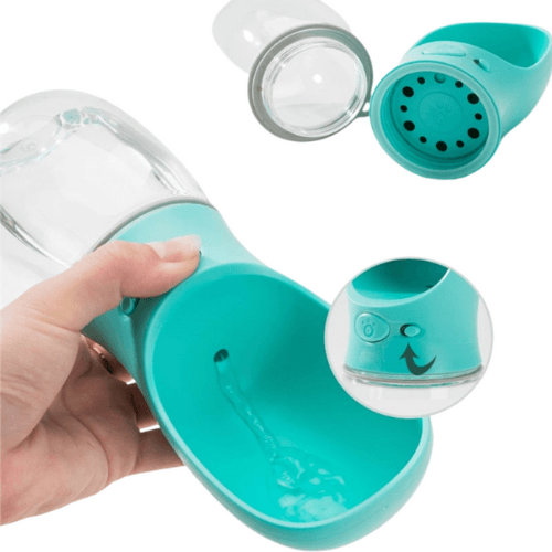 close up view on anything pets portable drink bottle.
