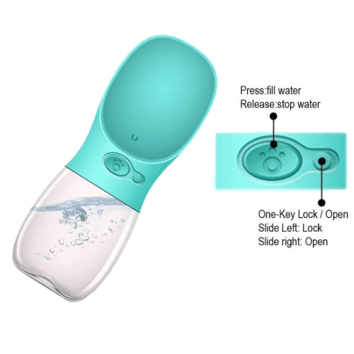 how to use a blue portable dog drink bottle