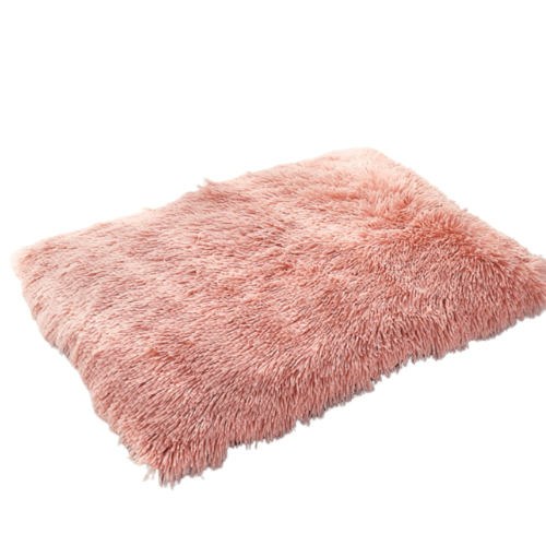 a Anything Pets Thick Cozy Bed in pink shaggy texture on a white background.