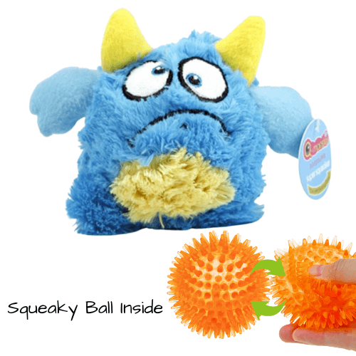 An Anything Pets Goopaw Monster stuffed animal with a ball inside of it.